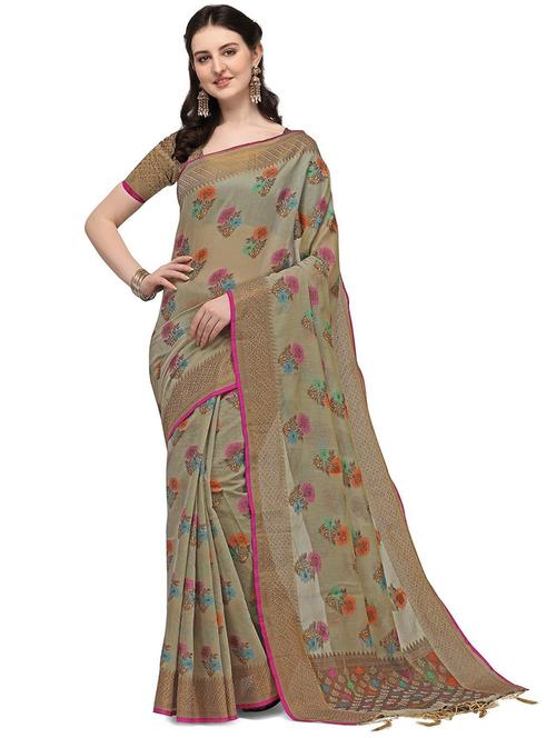 taupe colored handloom saree - 20305989 - Very Small Image - 1