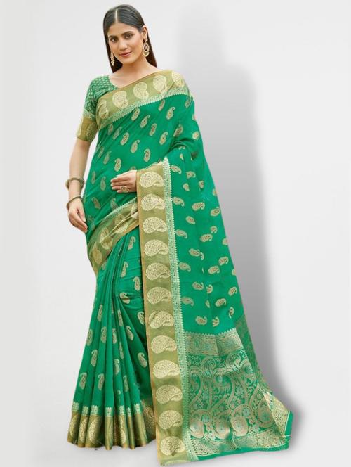 green colored banarasi saree with blouse - 20306007 - Very Small Image - 1