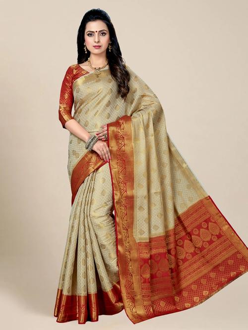women's self design beige colored saree - 20306115 - Very Small Image - 1