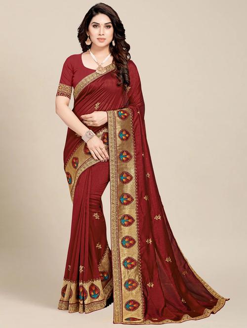 oxy fire colored embroidered saree - 20306124 - Very Small Image - 1