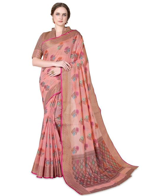 women's floral pink colored saree with blouse - 20306137 - Very Small Image - 1