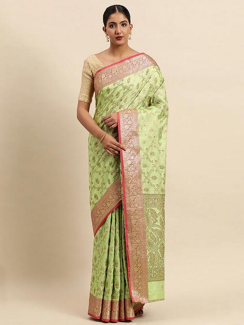 green colored kanjivaram saree with blouse - 20306170 - Very Small Image - 1
