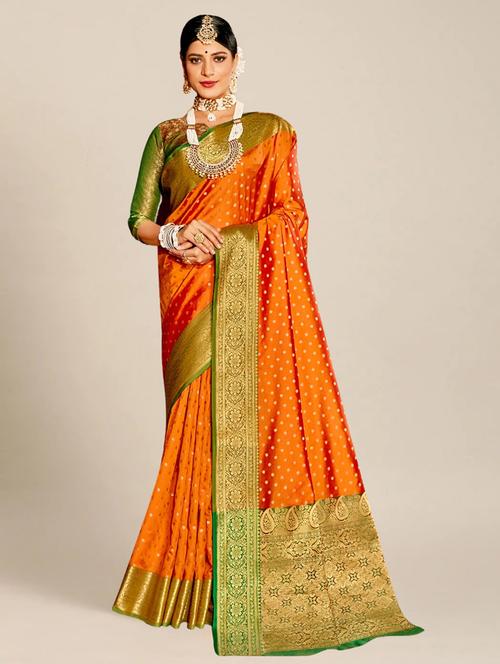 oxy fire colored banarasi saree with blouse - 20306171 - Very Small Image - 1