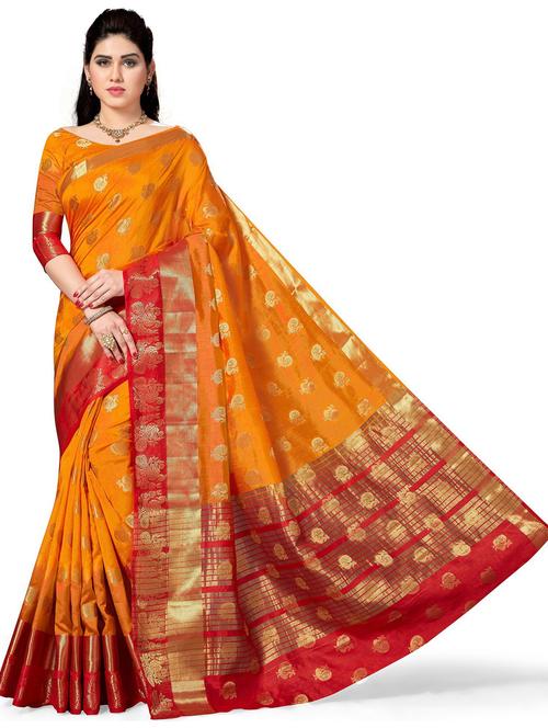 oxy fire colored kanjivaram saree with blouse - 20306191 - Very Small Image - 1