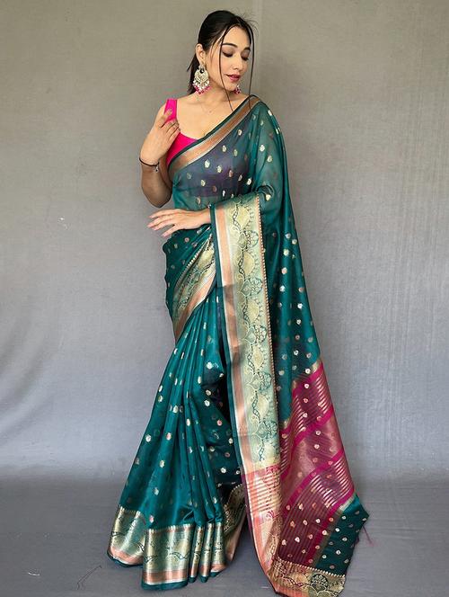 green colored kanjivaram saree with blouse - 20306229 - Very Small Image - 1