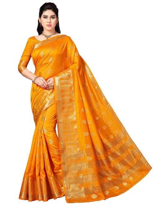 orange colored kanjivaram saree with blouse - 20306334 - Very Small Image - 1