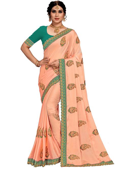 peach colored embroidered saree with blouse - 20306361 - Very Small Image - 1
