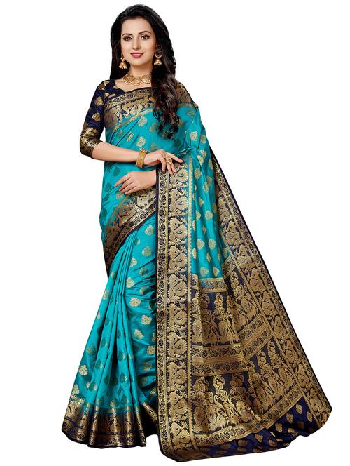 blue colored banarasi saree - 20306378 - Very Small Image - 1