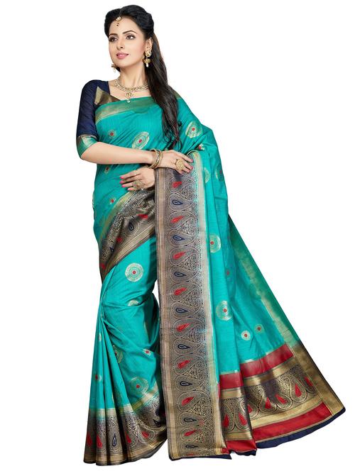 women's paisley turquoise colored saree - 20306402 - Very Small Image - 1
