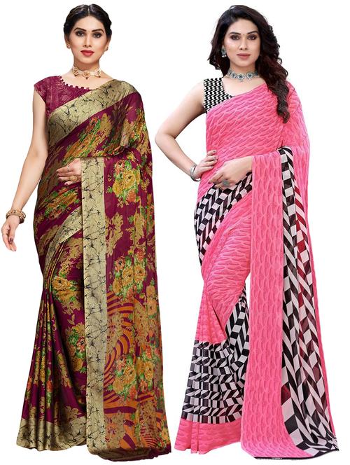 women's printed multi colored saree with blouse - 20306414 - Very Small Image - 1