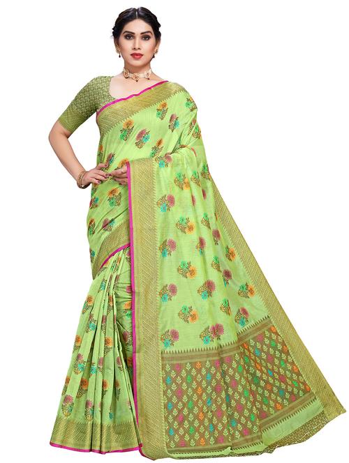 women's floral green colored saree with blouse - 20306525 - Very Small Image - 1