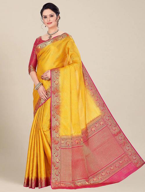 yellow colored banarasi saree - 20306537 - Very Small Image - 1