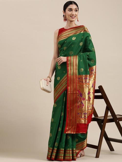green colored paithani saree with blouse - 20306564 - Very Small Image - 1