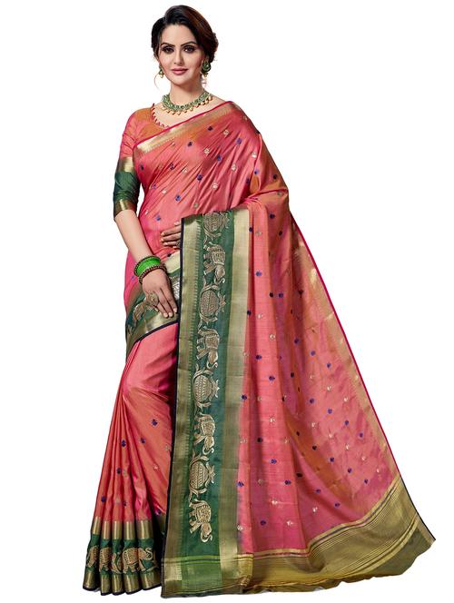 women's self design peach colored saree - 20306600 - Very Small Image - 1