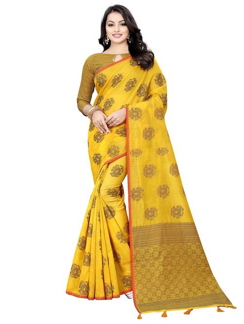 yellow colored chanderi saree with blouse - 20306726 - Very Small Image - 1