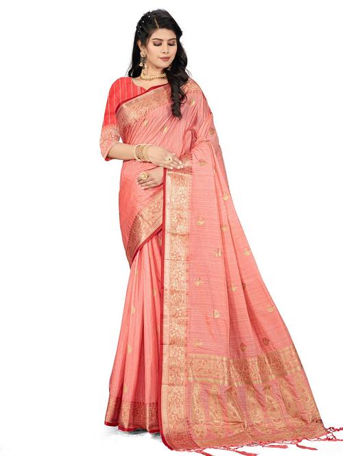 women's self design peach colored saree with blouse - 20306924 - Very Small Image - 1