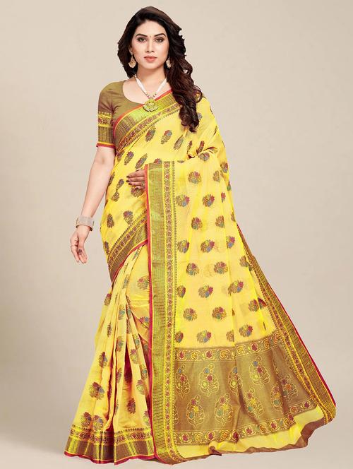 yellow cotton chanderi saree with blouse - 20306938 - Very Small Image - 1