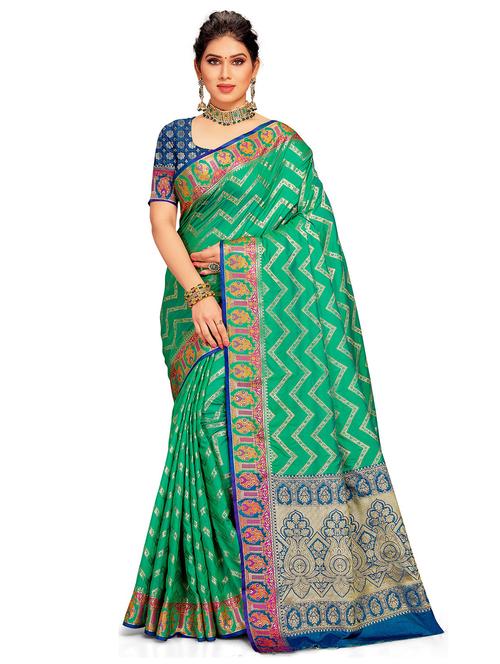 green colored paithani saree with blouse - 20306967 - Very Small Image - 1