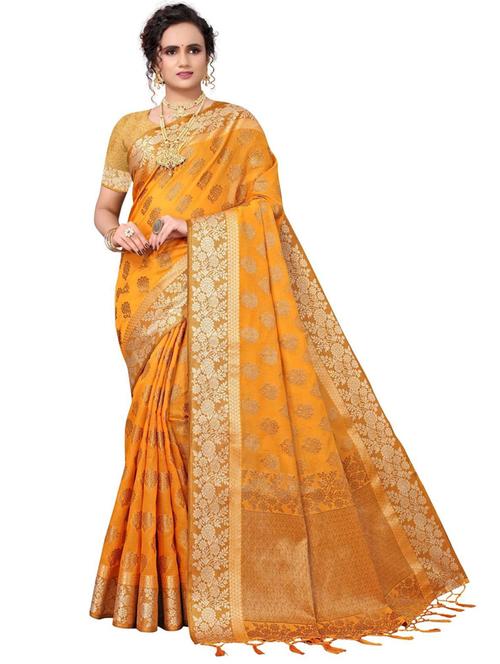 orange colored handloom saree with blouse - 20307016 - Very Small Image - 1