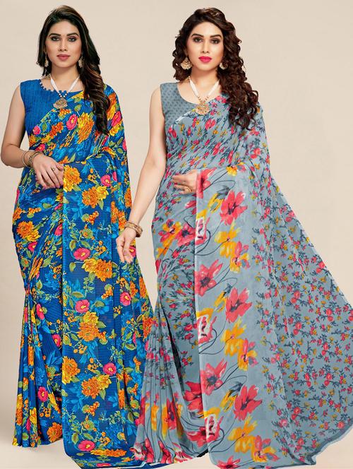 multi colored printed saree with blouse - 20307094 - Very Small Image - 1