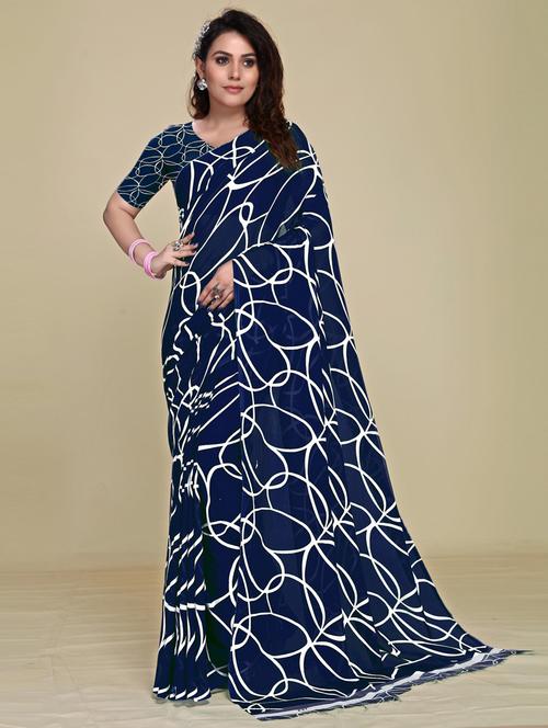 women's abstract navy blue colored saree - 20307160 - Very Small Image - 1