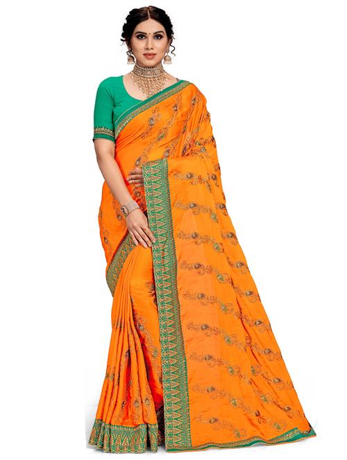 orange colored embroidered saree - 20307182 - Very Small Image - 1
