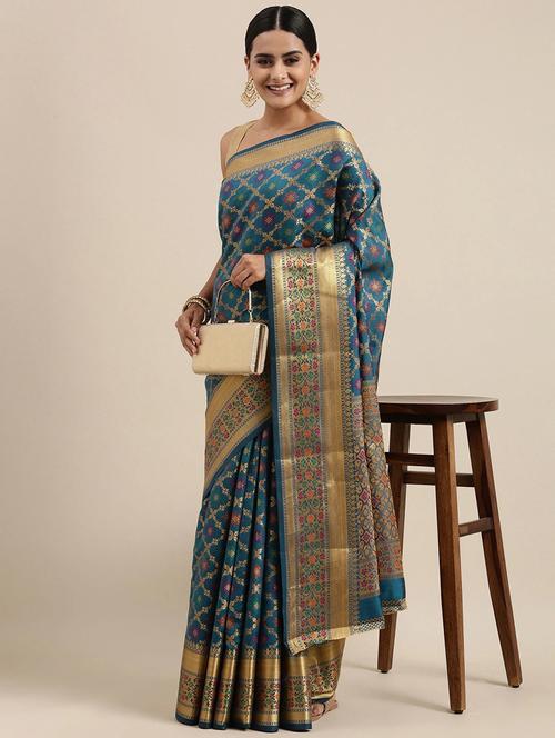 blue colored patola saree with blouse - 20307251 - Very Small Image - 1