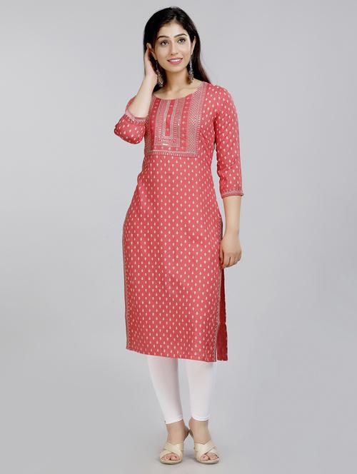 peach colored straight kurta - 20307334 - Very Small Image - 1