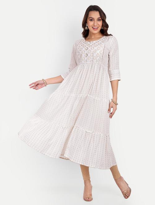 off white colored a-line kurta - 20307347 - Very Small Image - 1