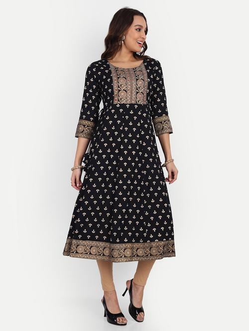 black colored a-line kurta - 20307349 - Very Small Image - 1