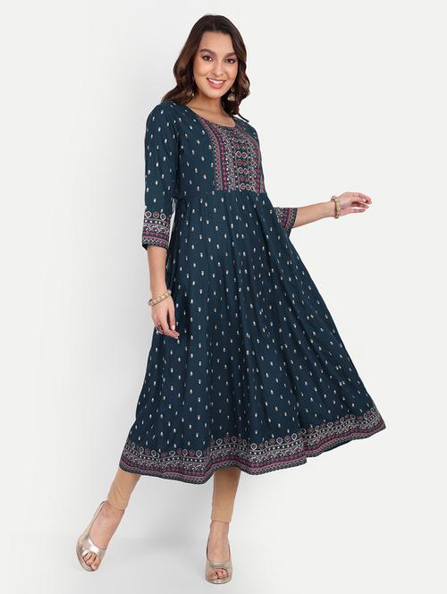 teal colored a-line kurta - 20307351 - Very Small Image - 1