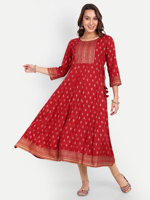 red colored a-line kurta - 20307358 - Very Small Image - 1
