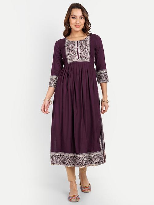 ourple colored a-line kurta - 20307361 - Very Small Image - 1