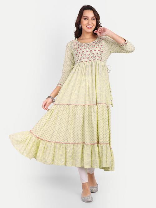 green colored anarkali kurta - 20307363 - Very Small Image - 1