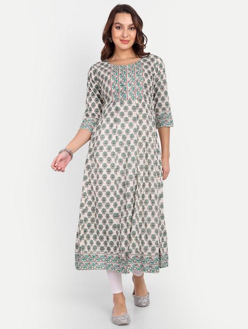 off white colored a-line kurta - 20307365 - Very Small Image - 1