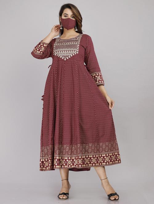 maroon colored a-line kurta - 20307384 - Very Small Image - 1