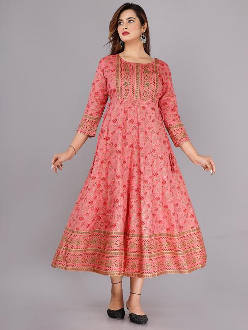pink colored a-line kurta - 20307398 - Very Small Image - 1