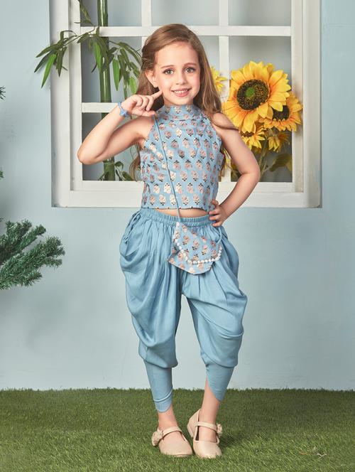 kids light blue brocade polyester twin sets suit set - 20307535 - Very Small Image - 1