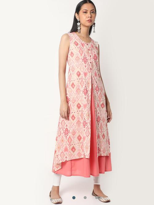 peach colored layered kurta - 20307603 - Very Small Image - 1