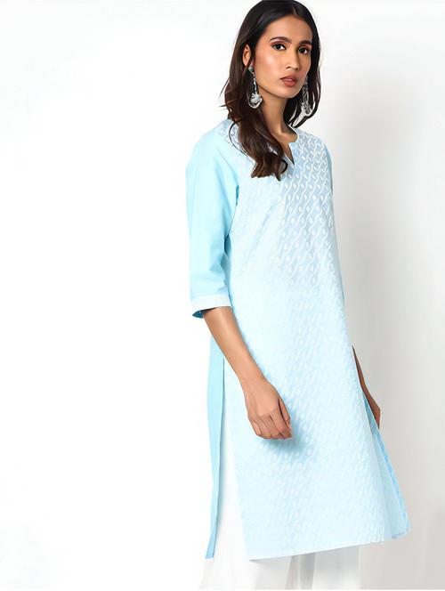 light blue colored straight kurta - 20307649 - Very Small Image - 1