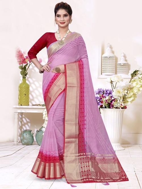 rosewater colored bordered saree with blouse - 20307759 - Very Small Image - 1