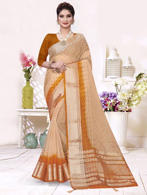 peach colored bordered saree with blouse - 20307762 - Very Small Image - 1