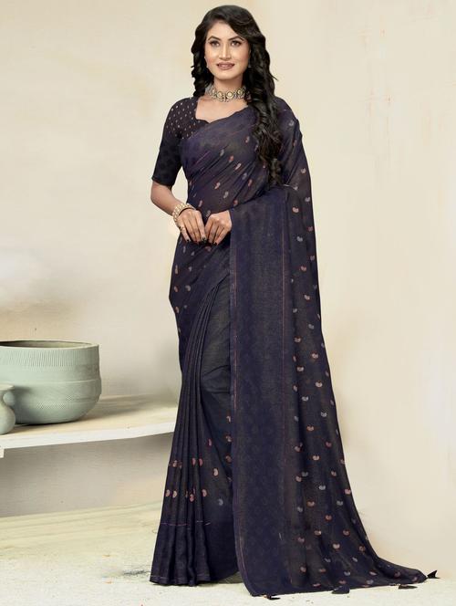 navy blue colored printed saree - 20307772 - Very Small Image - 1