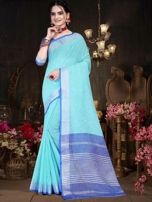purist blue colored handloom saree with blouse - 20307782 - Very Small Image - 1