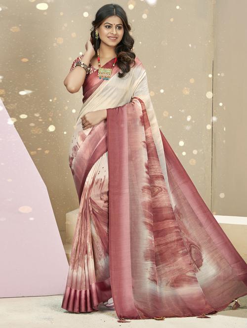 cream colored printed saree with blouse - 20307813 - Very Small Image - 1