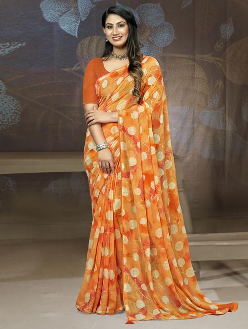 orange colored printed saree - 20307853 - Very Small Image - 1