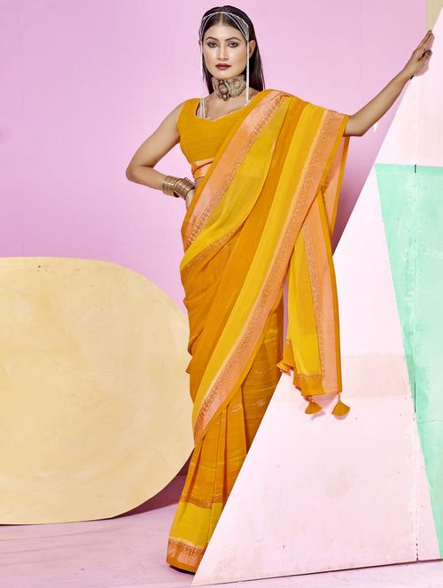 orange colored embellished saree - 20307856 - Very Small Image - 1