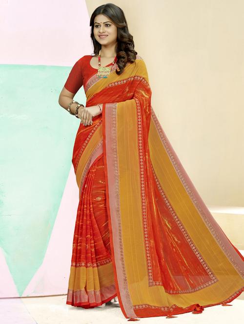 orange colored embellished saree with blouse - 20307862 - Very Small Image - 1
