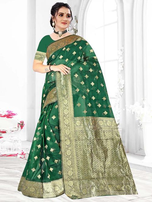 green colored banarasi saree with blouse - 20307885 - Very Small Image - 1