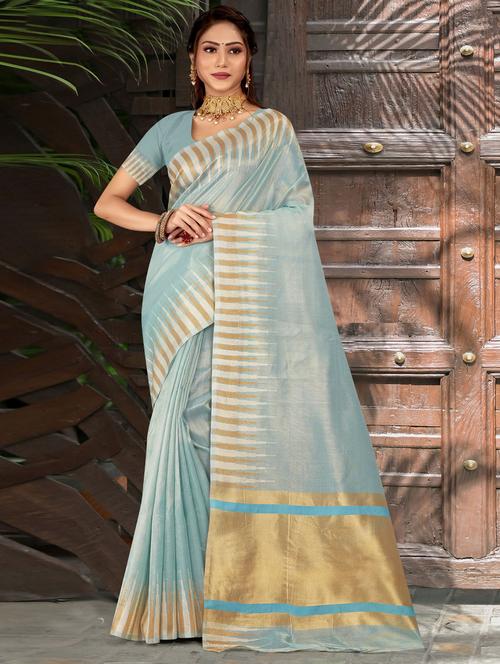 light blue colored southern silk saree with blouse - 20307889 - Very Small Image - 1